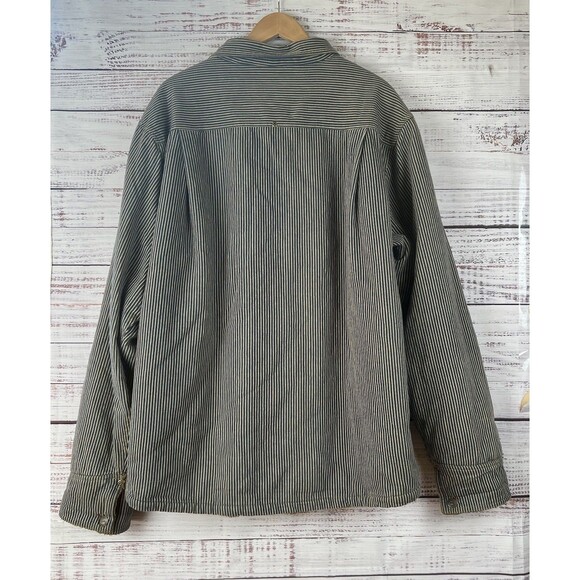 Kavu Sherpa Lined Hickory Railroad Stripe Chore Coat XXL Workwear Shirt Jacket - Picture 2 of 15